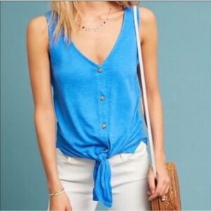 Anthropologie t.la Effervescent Tie Front Tank XS Blue Button Front Cotton Modal